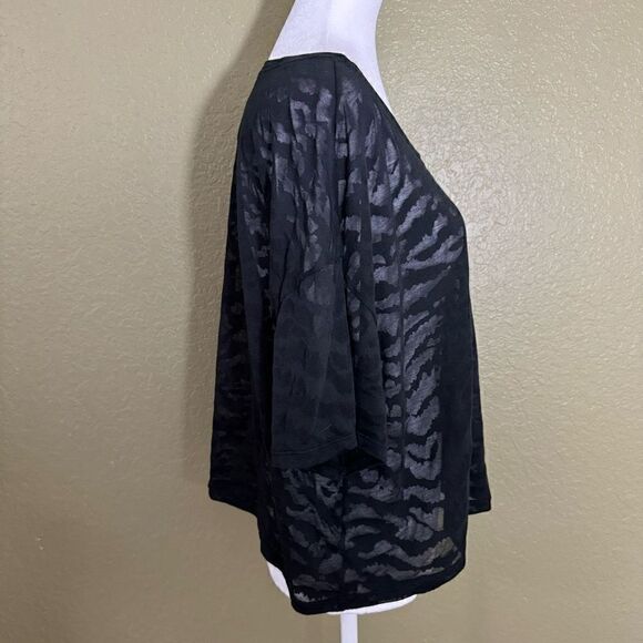 Good American Women's Size 6 Oversized Sleeve Burnout Tee Black Zebra Semi Sheer - Picture 3 of 7